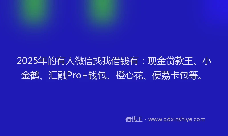 2025年的有人微信找我借钱有：现金贷款王、小金鹤、汇融Pro+钱包、橙心花、便荔卡包等。