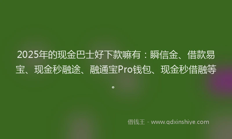 2025年的现金巴士好下款嘛有：瞬信金、借款易宝、现金秒融途、融通宝Pro钱包、现金秒借融等。