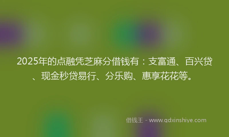 2025年的点融凭芝麻分借钱有：支富通、百兴贷、现金秒贷易行、分乐购、惠享花花等。