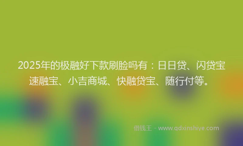 2025年的极融好下款刷脸吗有：日日贷、闪贷宝速融宝、小吉商城、快融贷宝、随行付等。