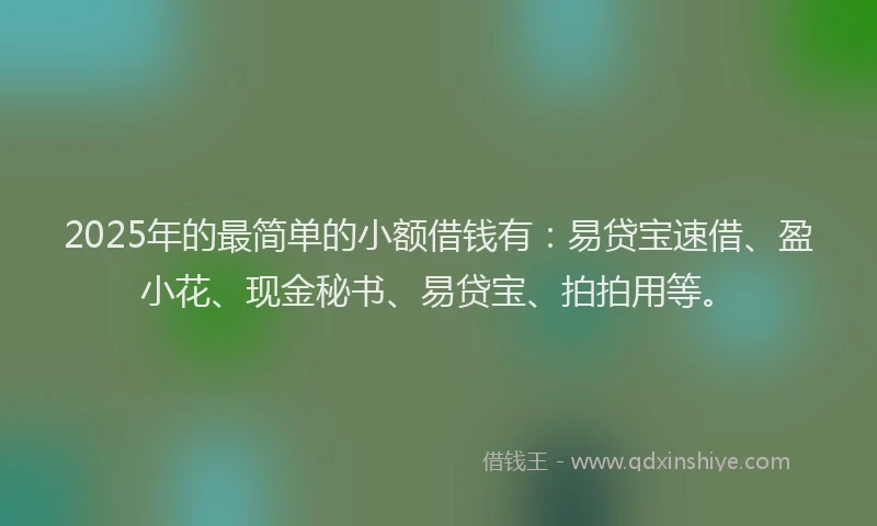 2025年的最简单的小额借钱有：易贷宝速借、盈小花、现金秘书、易贷宝、拍拍用等。
