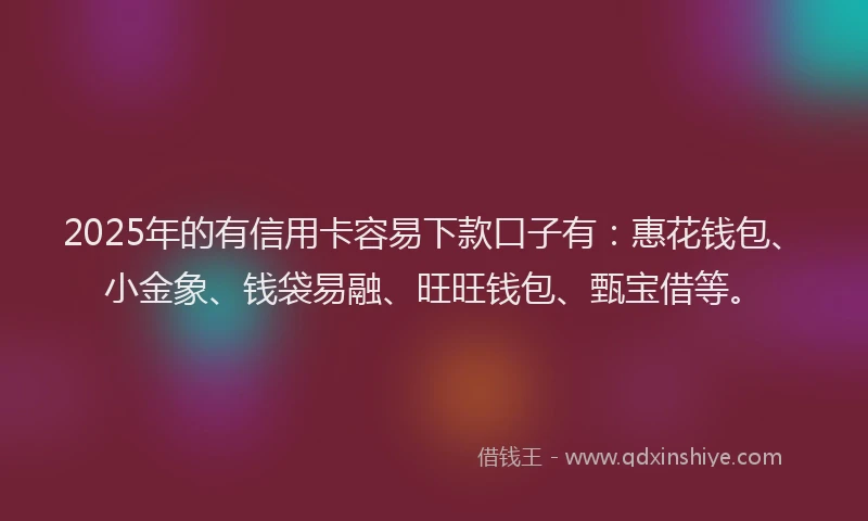 2025年的有信用卡容易下款口子有：惠花钱包、小金象、钱袋易融、旺旺钱包、甄宝借等。