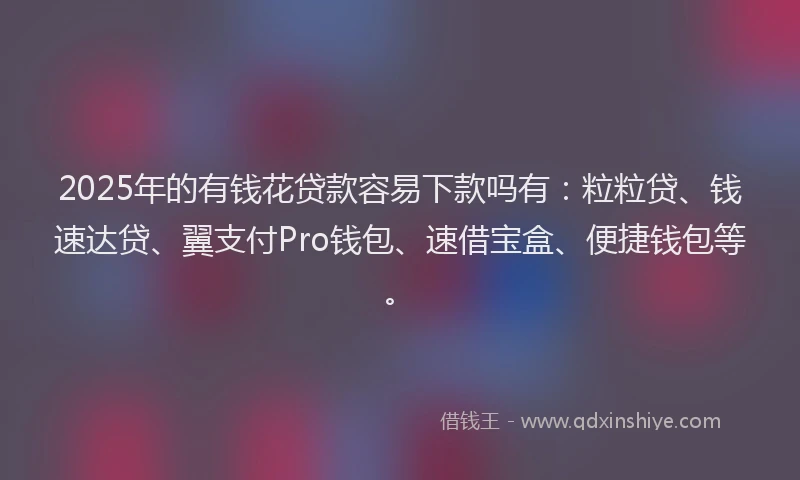 2025年的有钱花贷款容易下款吗有：粒粒贷、钱速达贷、翼支付Pro钱包、速借宝盒、便捷钱包等。