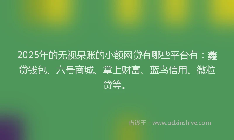 2025年的无视呆账的小额网贷有哪些平台有：鑫贷钱包、六号商城、掌上财富、蓝鸟信用、微粒贷等。