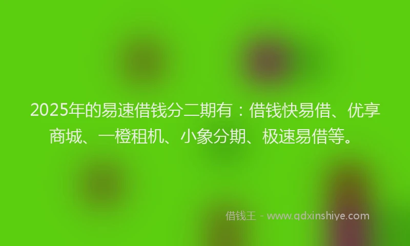 2025年的易速借钱分二期有：借钱快易借、优享商城、一橙租机、小象分期、极速易借等。