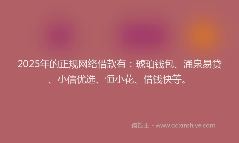 2025年的正规网络借款有：琥珀钱包、涌泉易贷、小信优选、恒小花、借钱快等。