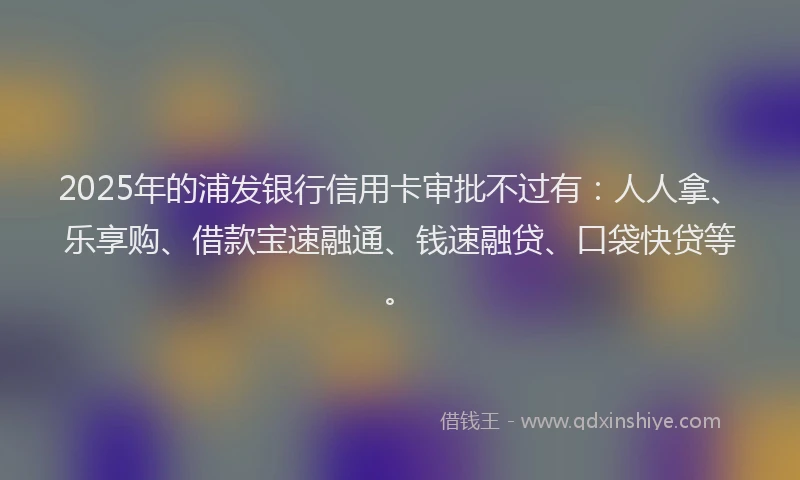 2025年的浦发银行信用卡审批不过有：人人拿、乐享购、借款宝速融通、钱速融贷、口袋快贷等。