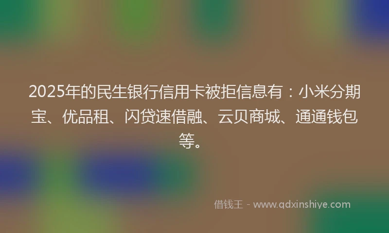 2025年的民生银行信用卡被拒信息有：小米分期宝、优品租、闪贷速借融、云贝商城、通通钱包等。
