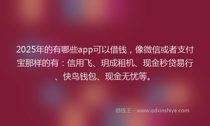 2025年的有哪些app可以借钱，像微信或者支付宝那样的有：信用飞、玥成租机、现金秒贷易行、快鸟钱包、现金无忧等。