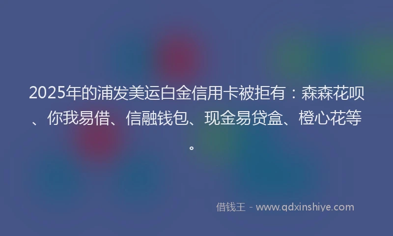 2025年的浦发美运白金信用卡被拒有：森森花呗、你我易借、信融钱包、现金易贷盒、橙心花等。