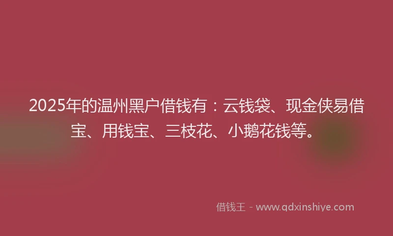 2025年的温州黑户借钱有：云钱袋、现金侠易借宝、用钱宝、三枝花、小鹅花钱等。