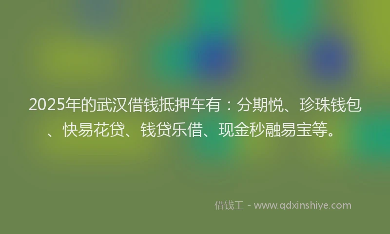 2025年的武汉借钱抵押车有：分期悦、珍珠钱包、快易花贷、钱贷乐借、现金秒融易宝等。