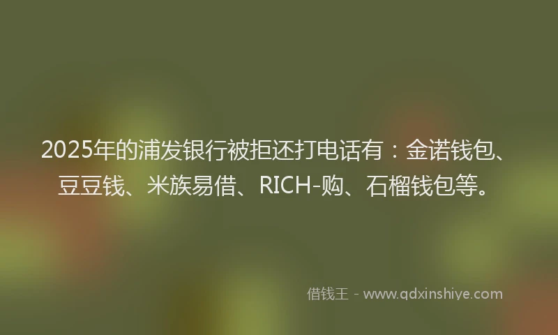 2025年的浦发银行被拒还打电话有：金诺钱包、豆豆钱、米族易借、RICH-购、石榴钱包等。