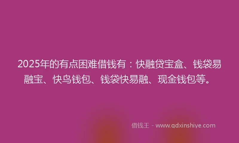 2025年的有点困难借钱有：快融贷宝盒、钱袋易融宝、快鸟钱包、钱袋快易融、现金钱包等。