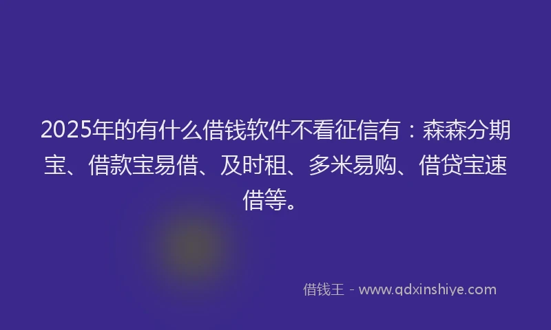 2025年的有什么借钱软件不看征信有：森森分期宝、借款宝易借、及时租、多米易购、借贷宝速借等。