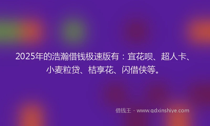 2025年的浩瀚借钱极速版有：宜花呗、超人卡、小麦粒贷、桔享花、闪借侠等。