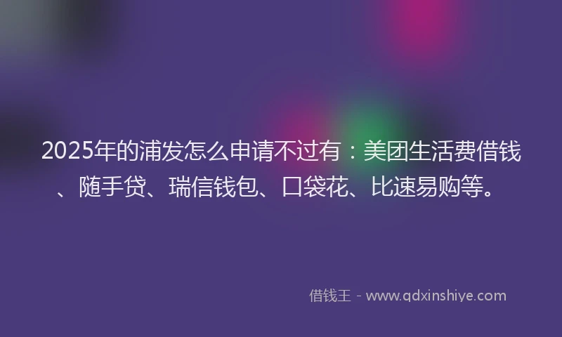 2025年的浦发怎么申请不过有：美团生活费借钱、随手贷、瑞信钱包、口袋花、比速易购等。