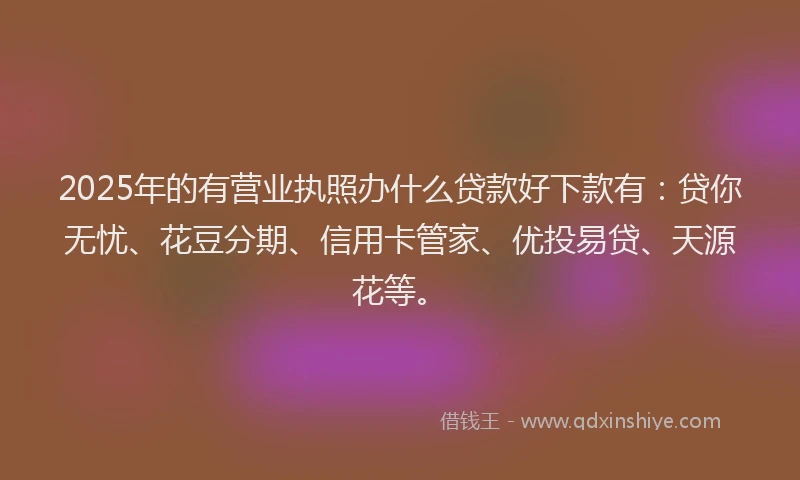 2025年的有营业执照办什么贷款好下款有：贷你无忧、花豆分期、信用卡管家、优投易贷、天源花等。