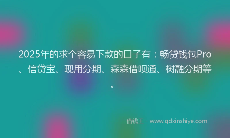 2025年的求个容易下款的口子有：畅贷钱包Pro、信贷宝、现用分期、森森借呗通、树融分期等。