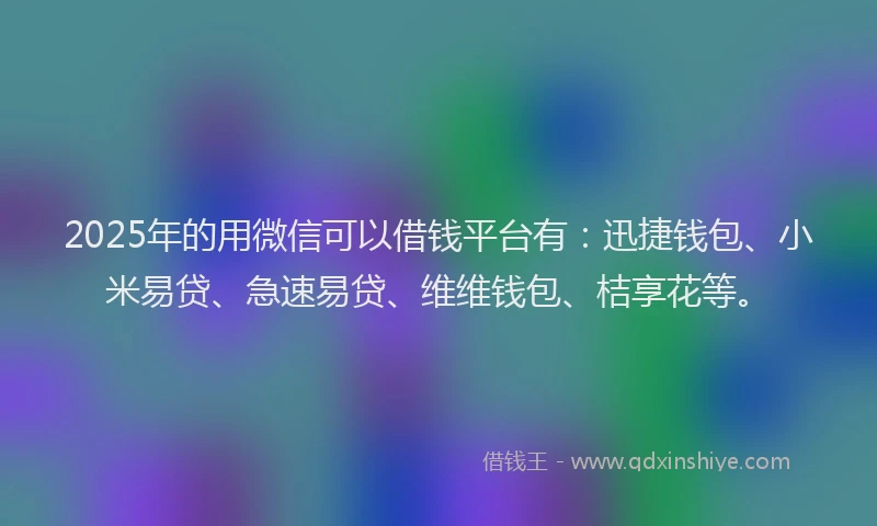 2025年的用微信可以借钱平台有：迅捷钱包、小米易贷、急速易贷、维维钱包、桔享花等。