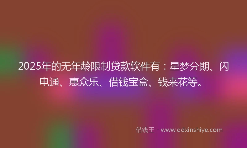 2025年的无年龄限制贷款软件有：星梦分期、闪电通、惠众乐、借钱宝盒、钱来花等。