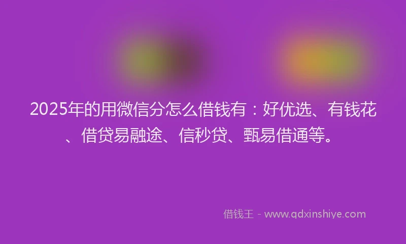 2025年的用微信分怎么借钱有：好优选、有钱花、借贷易融途、信秒贷、甄易借通等。
