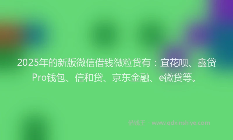 2025年的新版微信借钱微粒贷有：宜花呗、鑫贷Pro钱包、信和贷、京东金融、e微贷等。
