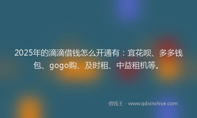2025年的滴滴借钱怎么开通有：宜花呗、多多钱包、gogo购、及时租、中益租机等。