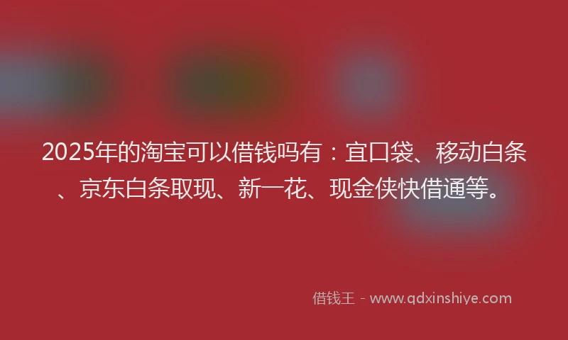 2025年的淘宝可以借钱吗有：宜口袋、移动白条、京东白条取现、新一花、现金侠快借通等。