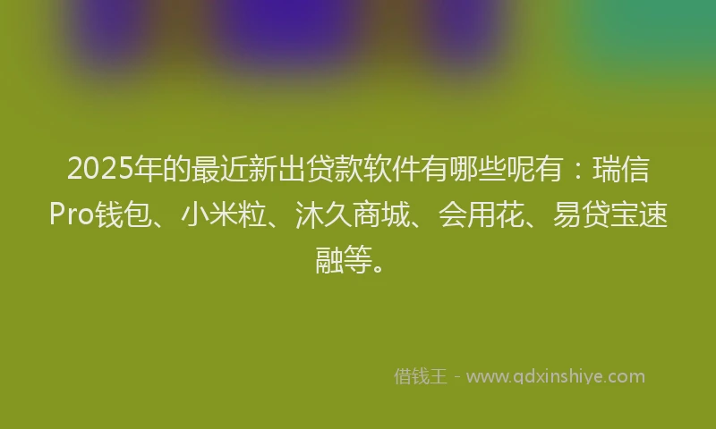 2025年的最近新出贷款软件有哪些呢有：瑞信Pro钱包、小米粒、沐久商城、会用花、易贷宝速融等。