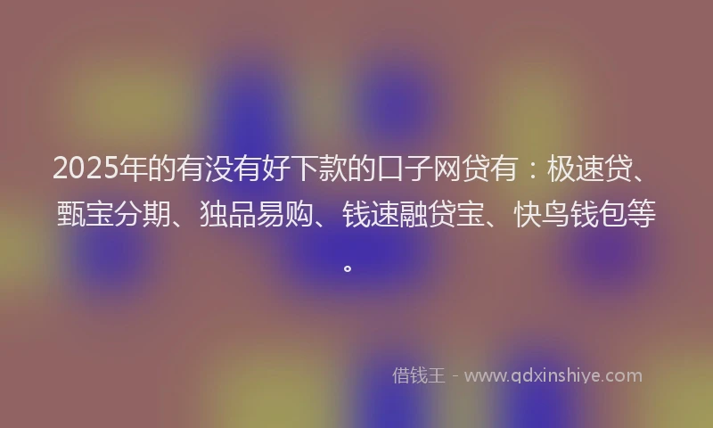 2025年的有没有好下款的口子网贷有：极速贷、甄宝分期、独品易购、钱速融贷宝、快鸟钱包等。