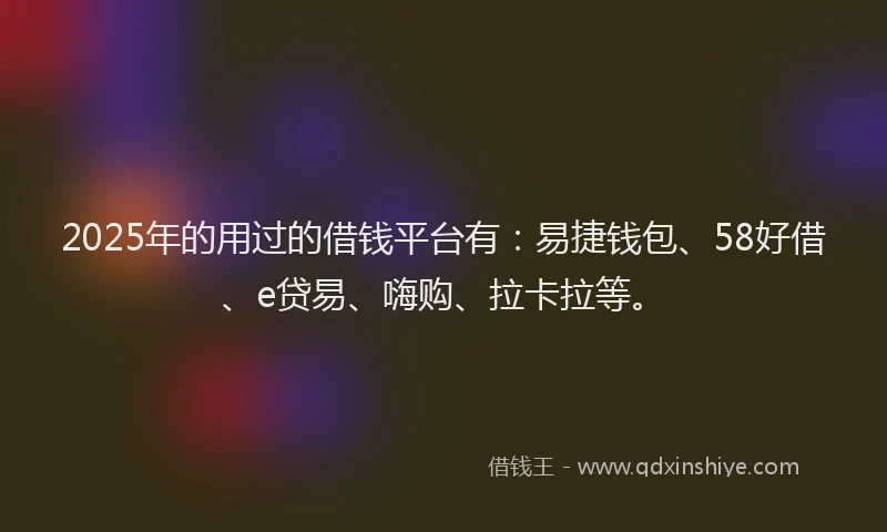 2025年的用过的借钱平台有：易捷钱包、58好借、e贷易、嗨购、拉卡拉等。