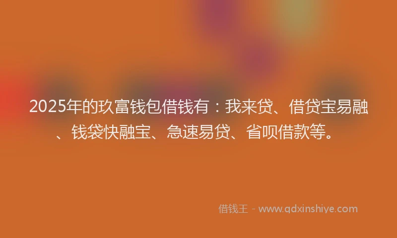 2025年的玖富钱包借钱有：我来贷、借贷宝易融、钱袋快融宝、急速易贷、省呗借款等。