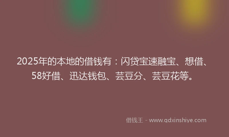 2025年的本地的借钱有：闪贷宝速融宝、想借、58好借、迅达钱包、芸豆分、芸豆花等。