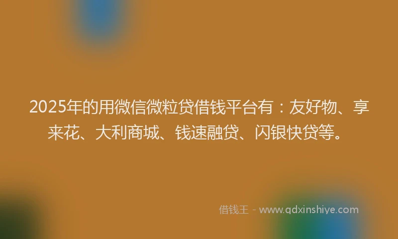 2025年的用微信微粒贷借钱平台有：友好物、享来花、大利商城、钱速融贷、闪银快贷等。
