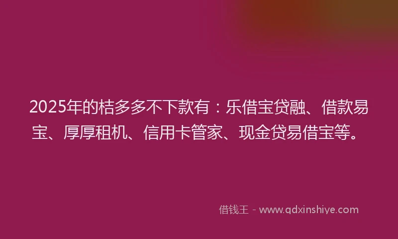 2025年的桔多多不下款有：乐借宝贷融、借款易宝、厚厚租机、信用卡管家、现金贷易借宝等。