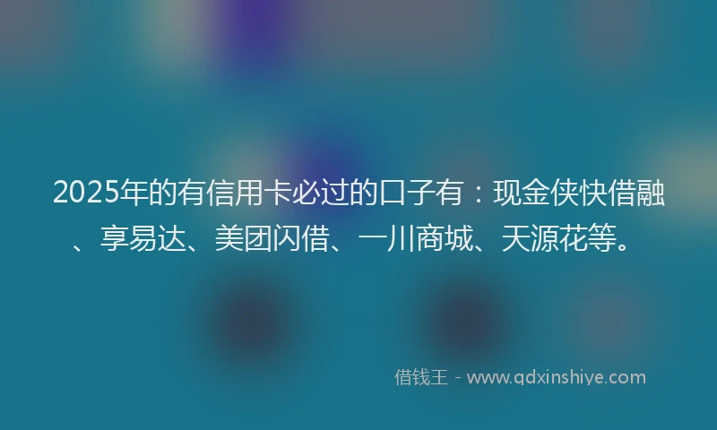 2025年的有信用卡必过的口子有：现金侠快借融、享易达、美团闪借、一川商城、天源花等。