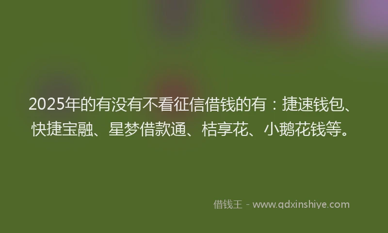 2025年的有没有不看征信借钱的有：捷速钱包、快捷宝融、星梦借款通、桔享花、小鹅花钱等。