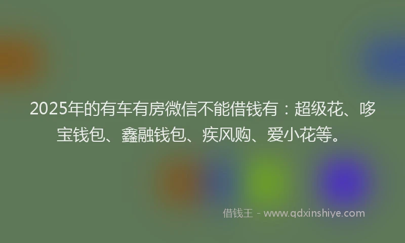 2025年的有车有房微信不能借钱有：超级花、哆宝钱包、鑫融钱包、疾风购、爱小花等。