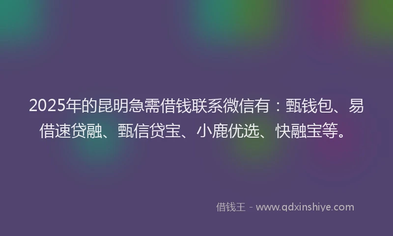 2025年的昆明急需借钱联系微信有：甄钱包、易借速贷融、甄信贷宝、小鹿优选、快融宝等。