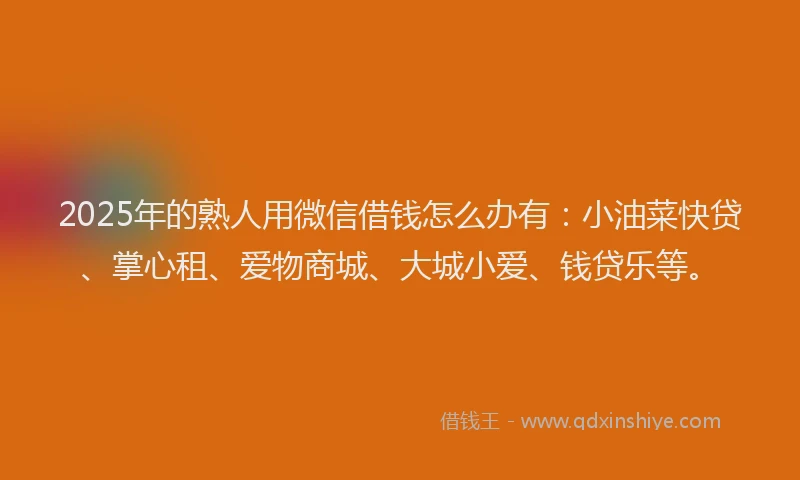 2025年的熟人用微信借钱怎么办有：小油菜快贷、掌心租、爱物商城、大城小爱、钱贷乐等。
