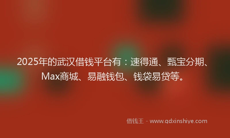 2025年的武汉借钱平台有：速得通、甄宝分期、Max商城、易融钱包、钱袋易贷等。