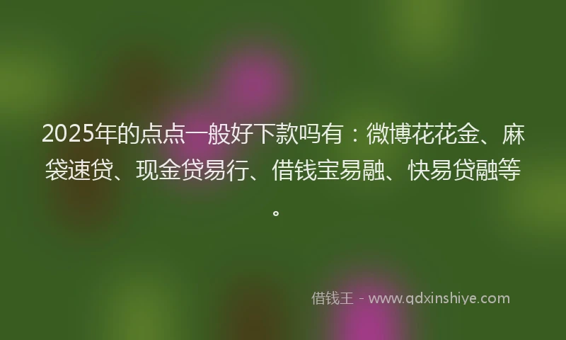 2025年的点点一般好下款吗有：微博花花金、麻袋速贷、现金贷易行、借钱宝易融、快易贷融等。