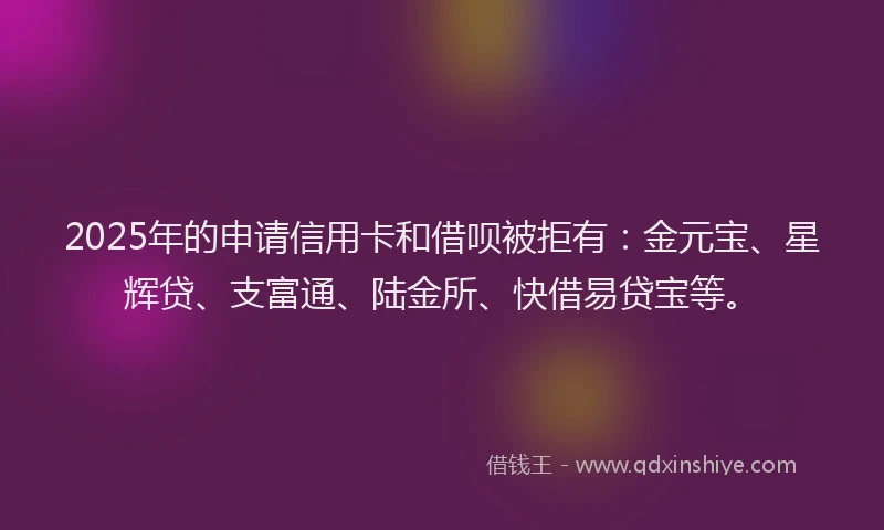 2025年的申请信用卡和借呗被拒有：金元宝、星辉贷、支富通、陆金所、快借易贷宝等。