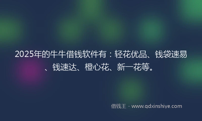 2025年的牛牛借钱软件有：轻花优品、钱袋速易、钱速达、橙心花、新一花等。