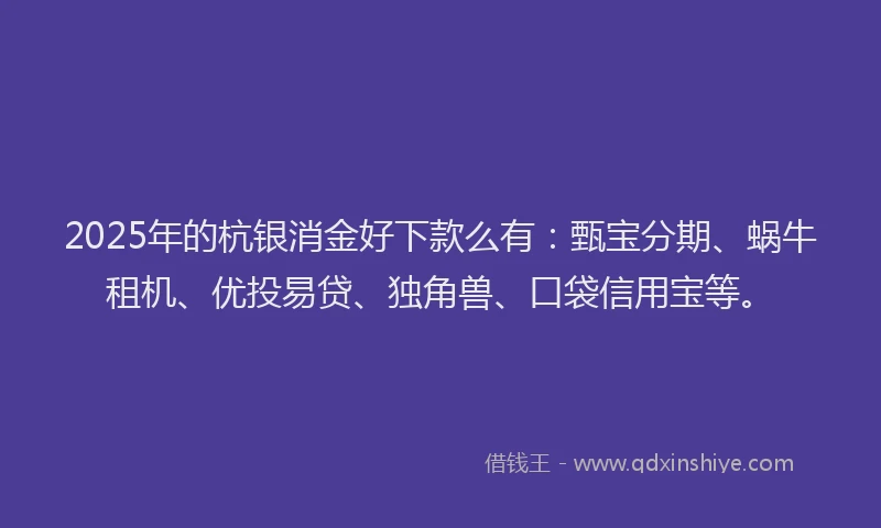 2025年的杭银消金好下款么有：甄宝分期、蜗牛租机、优投易贷、独角兽、口袋信用宝等。