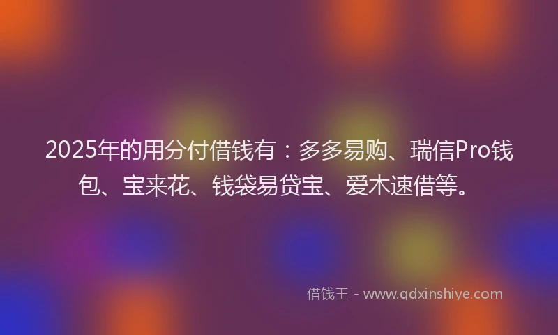 2025年的用分付借钱有：多多易购、瑞信Pro钱包、宝来花、钱袋易贷宝、爱木速借等。