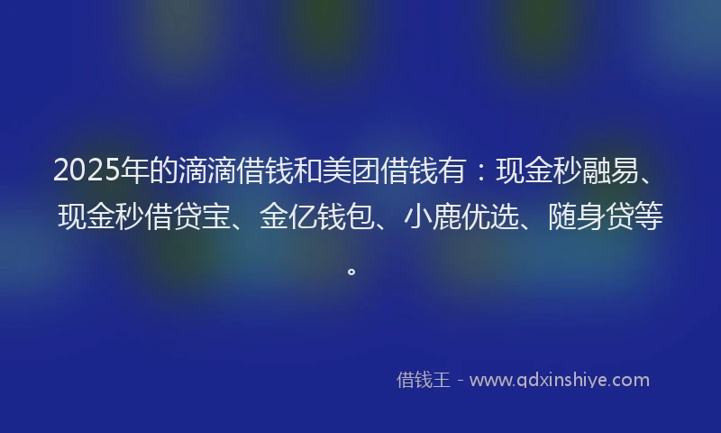 2025年的滴滴借钱和美团借钱有：现金秒融易、现金秒借贷宝、金亿钱包、小鹿优选、随身贷等。