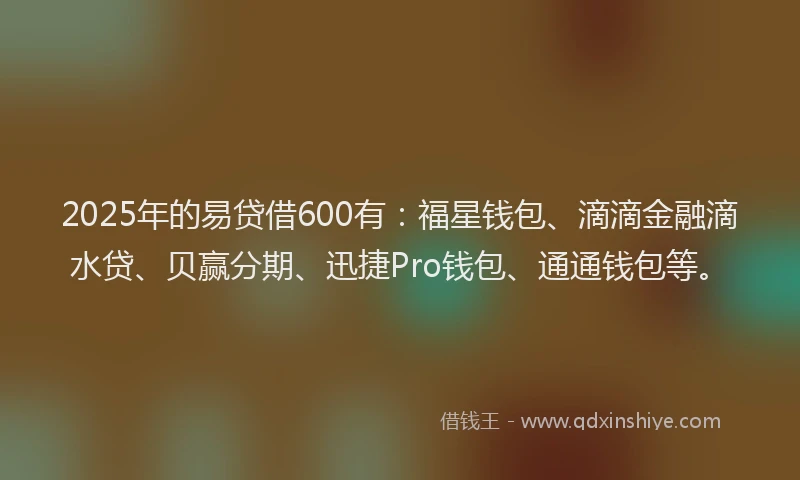 2025年的易贷借600有：福星钱包、滴滴金融滴水贷、贝赢分期、迅捷Pro钱包、通通钱包等。