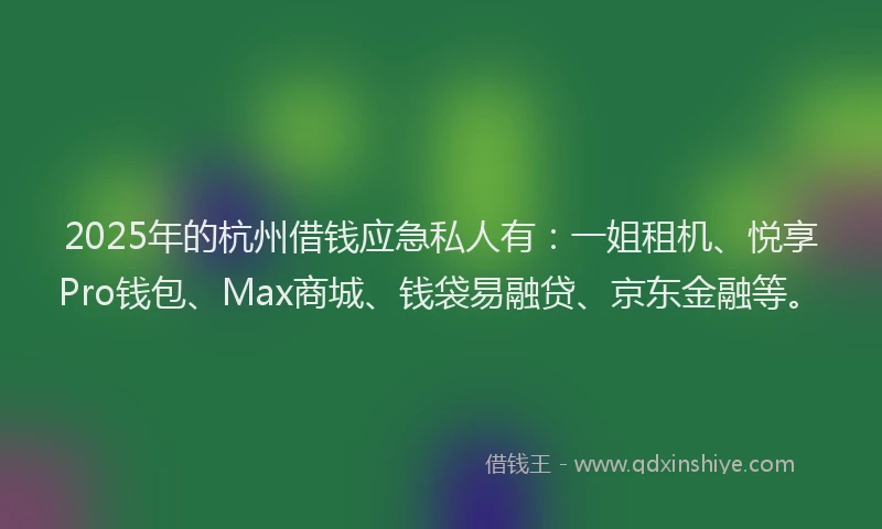 2025年的杭州借钱应急私人有：一姐租机、悦享Pro钱包、Max商城、钱袋易融贷、京东金融等。